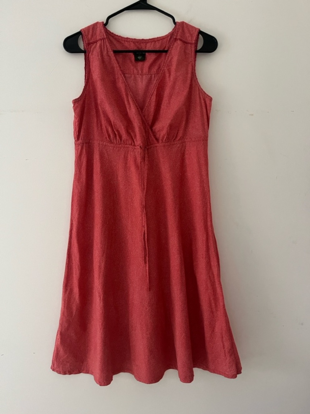 Eddie Bauer red polka dot Sleeveless V-Neck Summer Dress cinched babydoll sz S